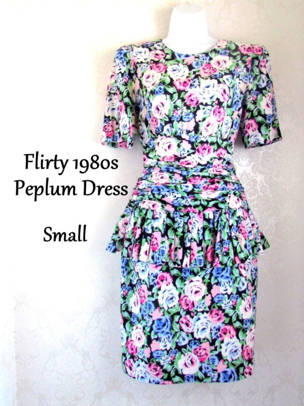 1980s VINTAGE DRESS, S, TEA / GARDEN PARTY FLORAL, CHURCH; SO SWEET & FLATTERING